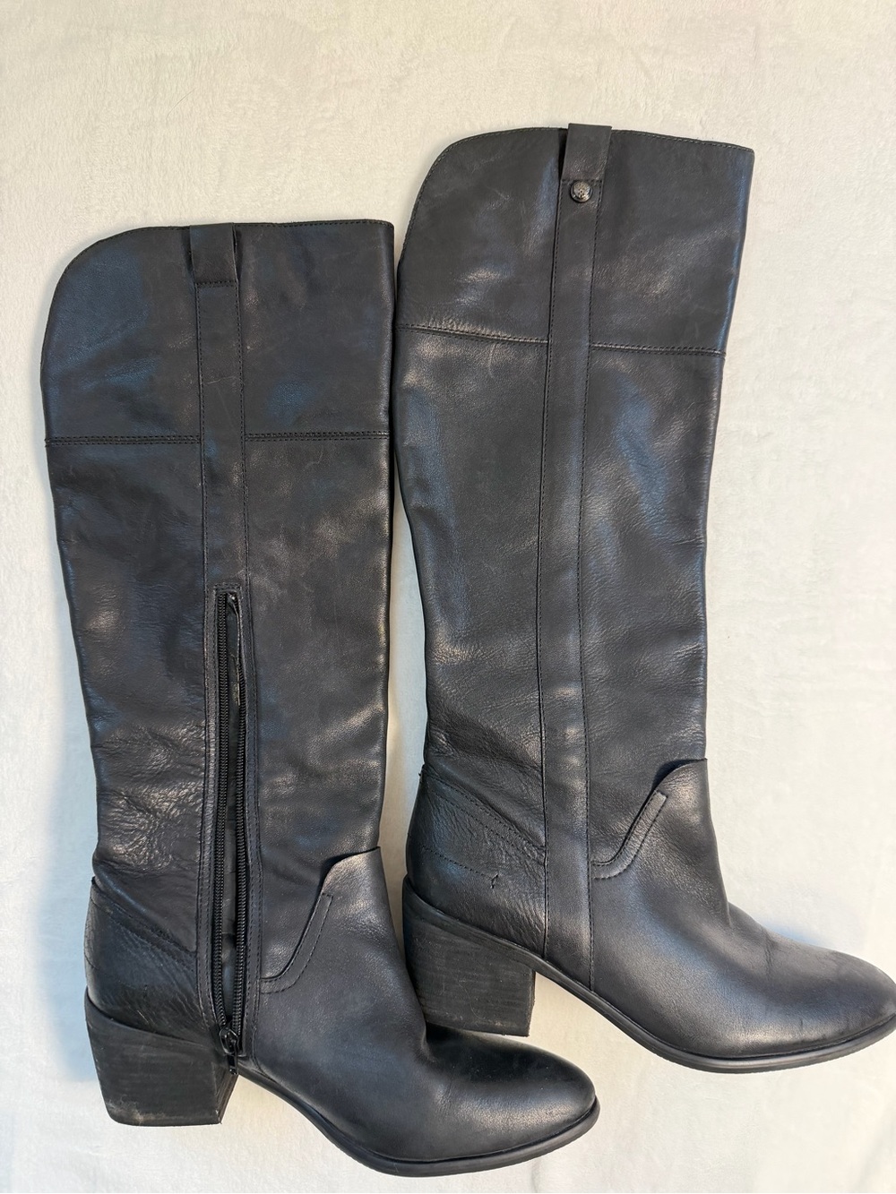 Vince Camuto Black Leather Knee-High Block Heel Boots